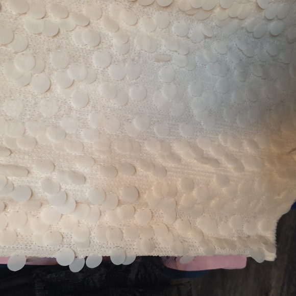 Kenneth Cole New York Oyster Sequin Mini Dress Size M Ivory Cream Disco Party - Picture 14 of 17